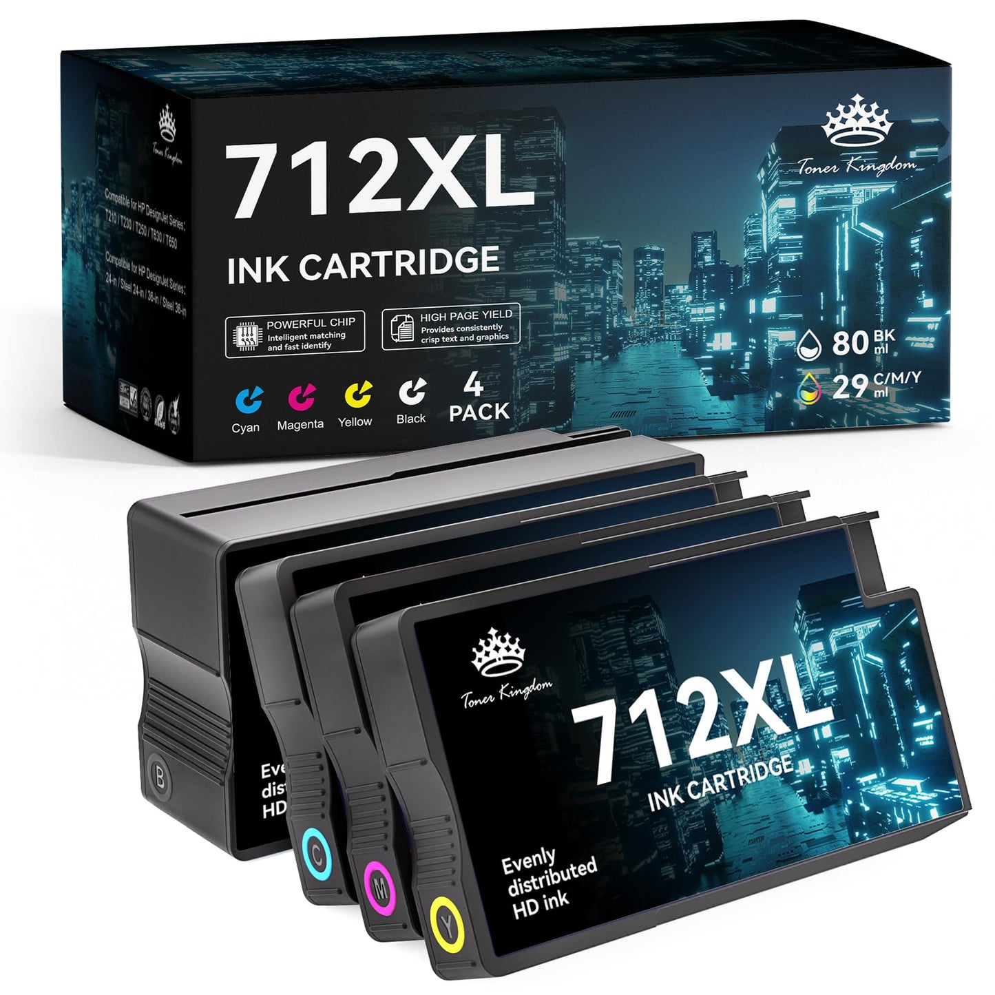 712XL Ink Cartridges Compatible Replacement for HP 712XL 712 Ink Cartridges Combo Pack Works with HP DesignJet T210 T230 T630 T650 Studio Plotter