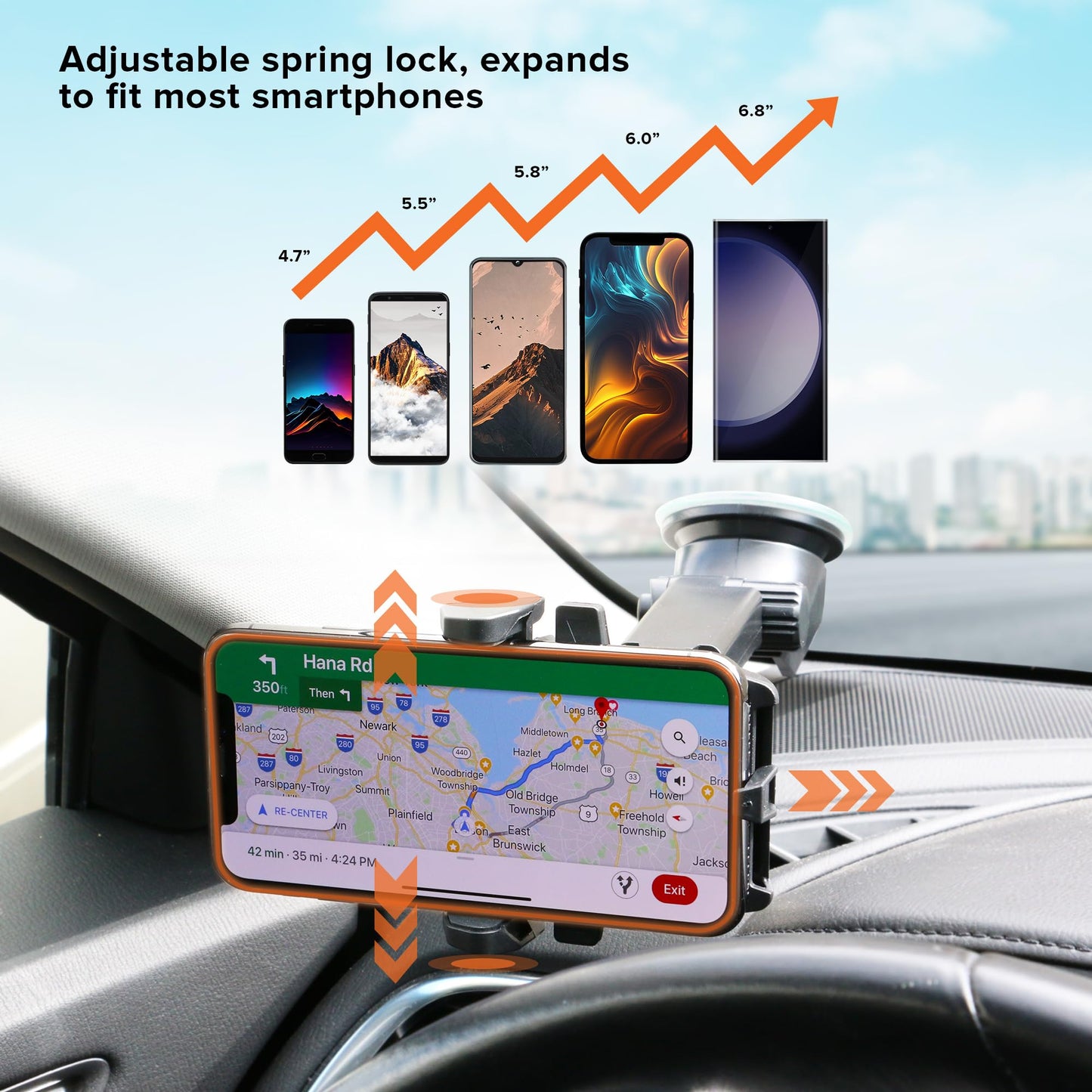 Armor All Phone Mount for Cars, Suction Dashboard & Windshield Phone Holder, 6 Inch Extendable Arm, 360° Rotation, Fits iPhone Max, Android, and All