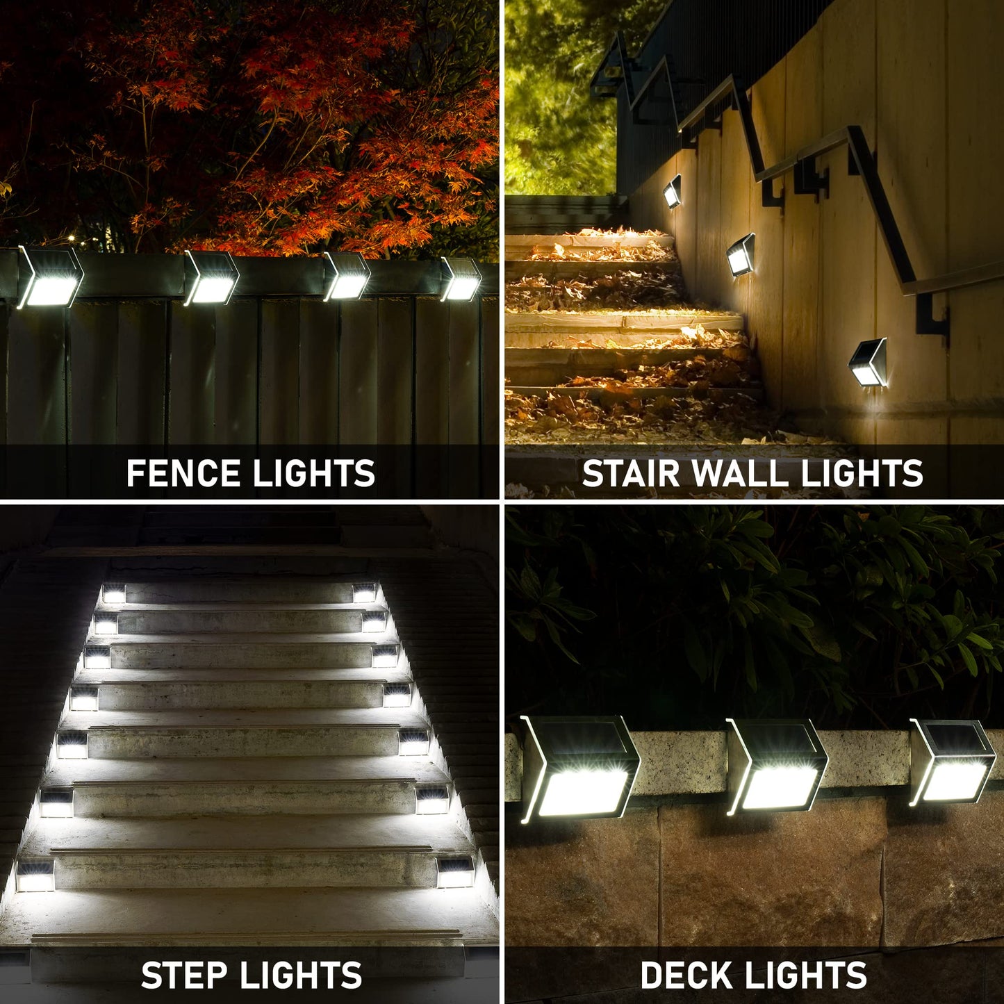 SOLPEX Solar Fence Lights, 12 Pack Solar Powered Deck Lights Outdoor Waterproof,4 LEDs Solar Step Lighting for Stair Stairway Patio Porch Pathway