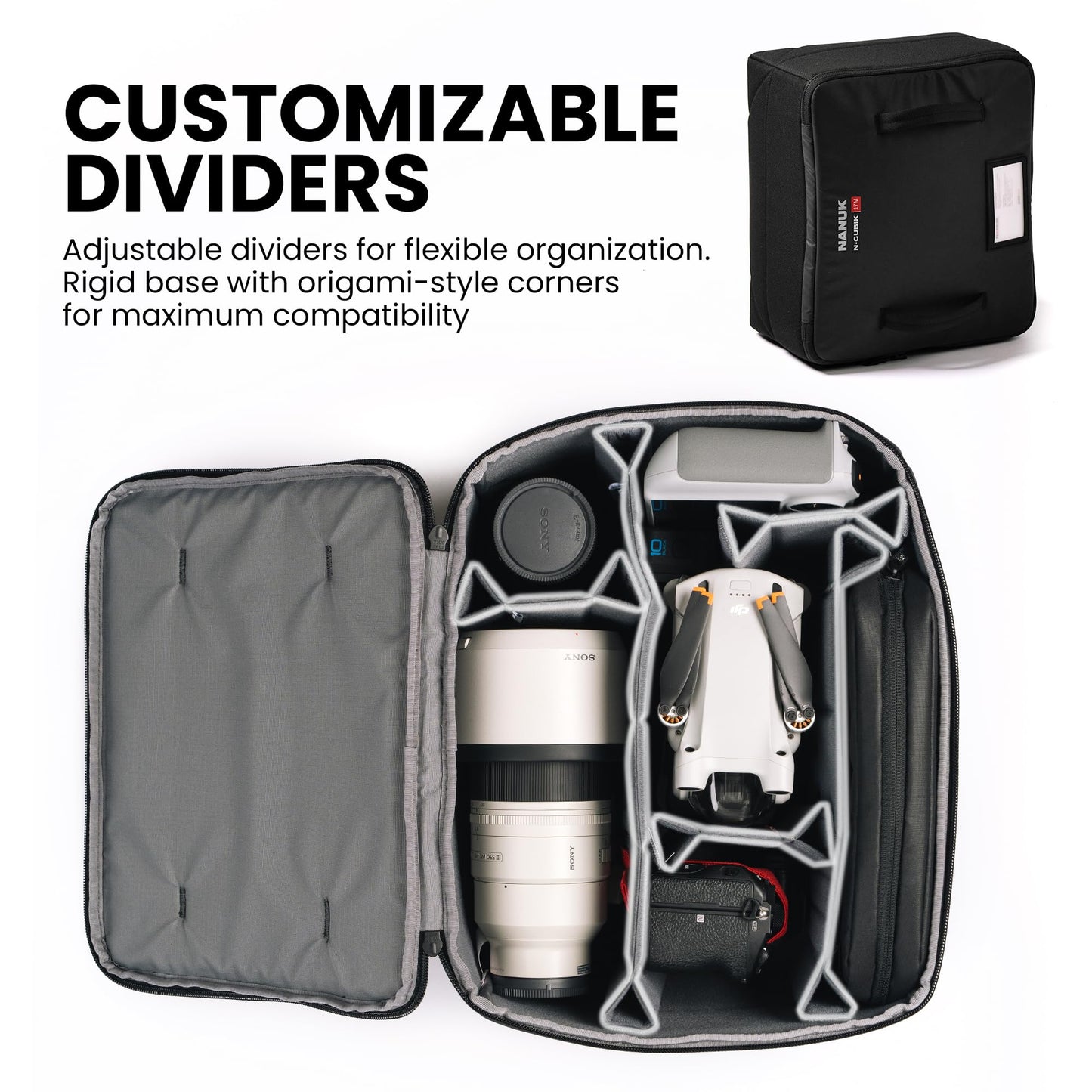 NANUK N-Cubik 17M Camera Bag Insert - Medium Water-Resistant Cube - Shockproof Protective Camera Insert for Backpack - Perfect for Tech Gear