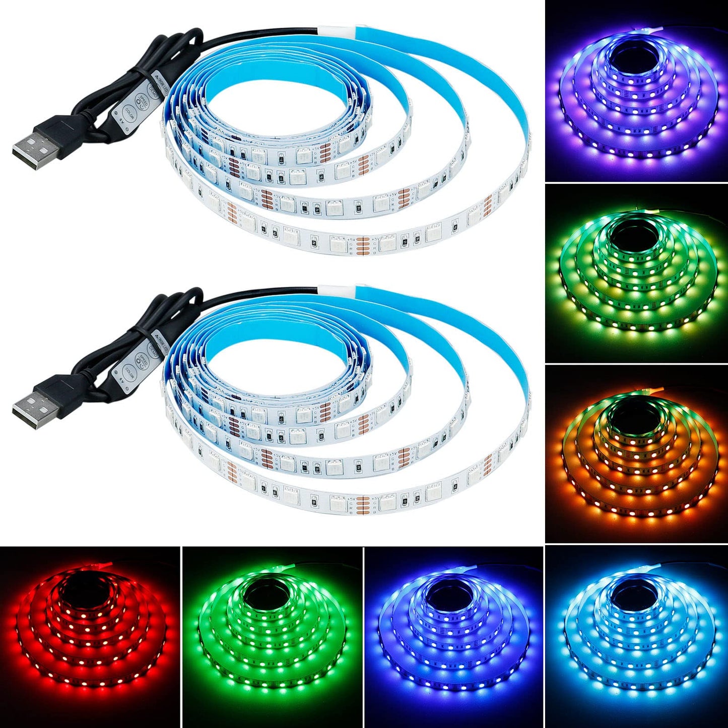 KXZM 5V USB RGB LED Strip Light USB Powered 13.2ft/4M (2pcs x 6.6ft) 240LEDs Flexible SMD 5050 with Controller Dimmable 19 Dynamic Modes 20 Static