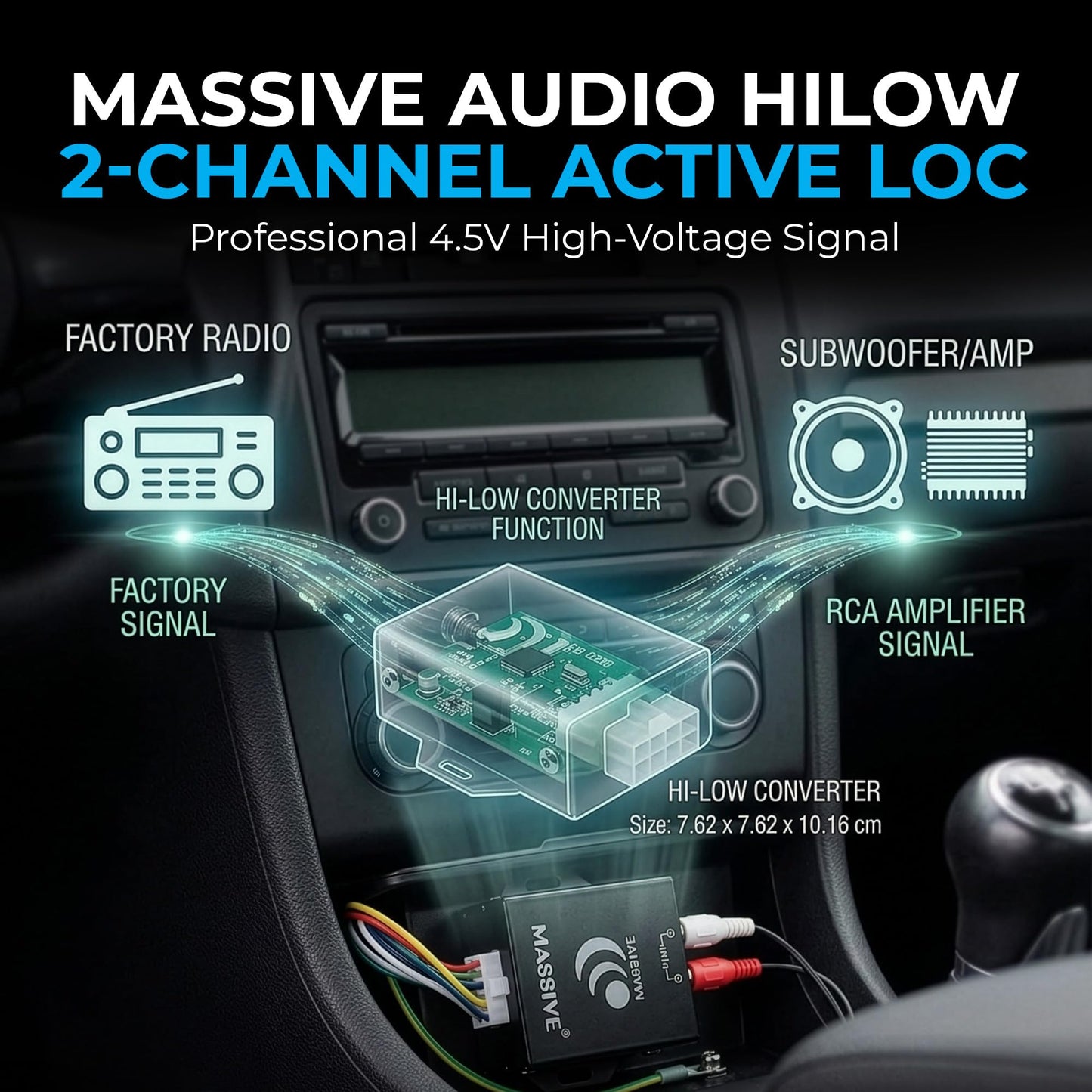 Massive Audio Hi-Low | Car Audio High Level Speaker Signal to Low Level RCA Converter, High to Low Level Signal