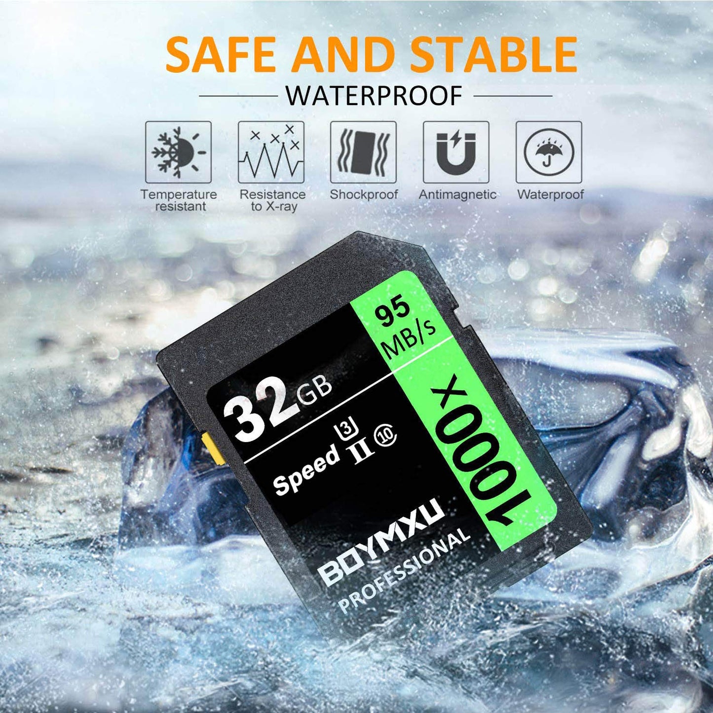 BOYMXU Professional 1000x Class 10 U3 Memory Card - 32GB, Compatible with Computers, Cameras & Camcorders, Up to 95MB/s Read Speed, Green/Black