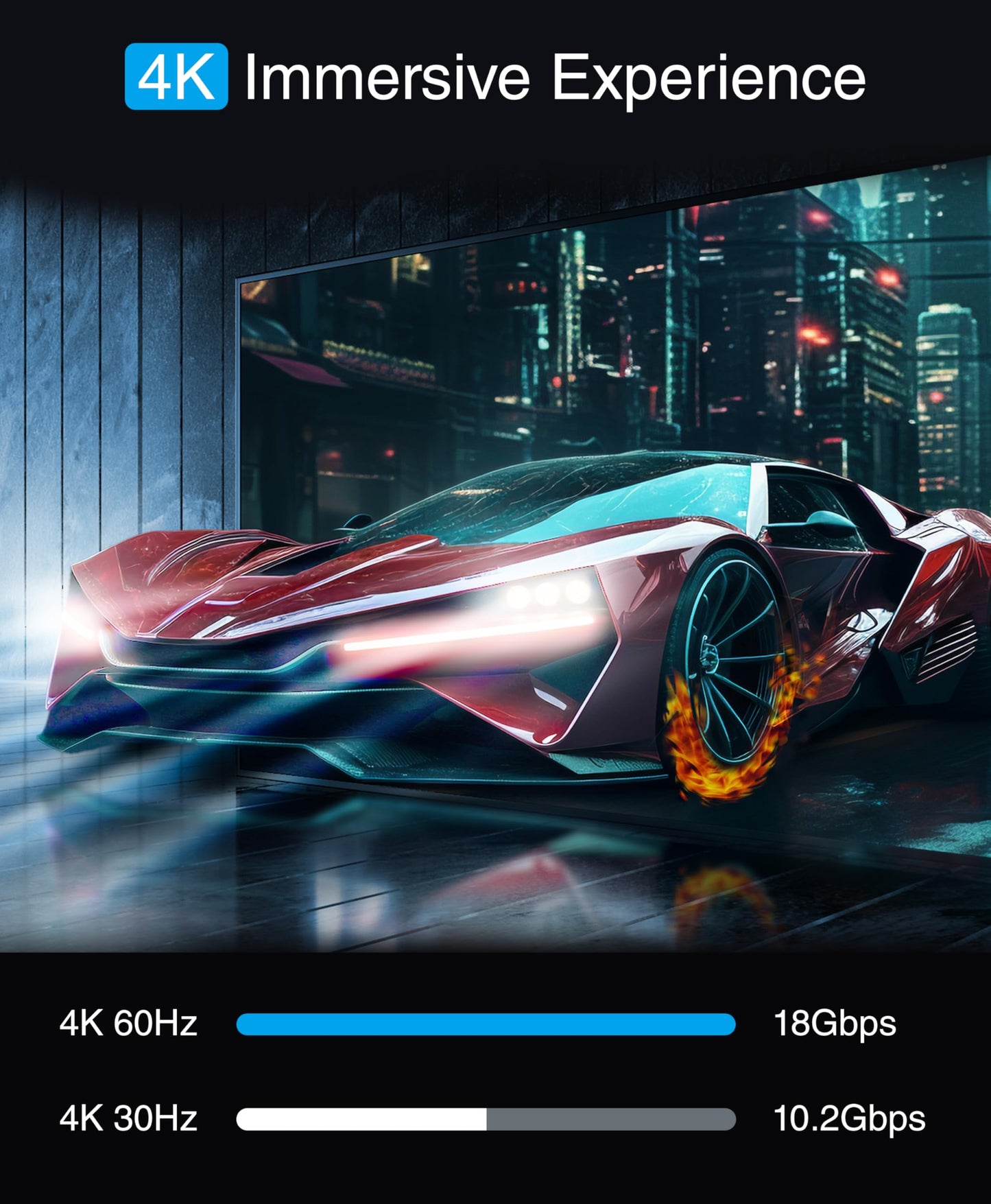 BlueRigger 4K Flat HDMI Cable (20FT) - (4K 60Hz, Ultra HD, 18Gbps High Speed, HDR 10+, Wall Mount Slim HDMI Cord, eARC, Dolby Vision & Atmos)