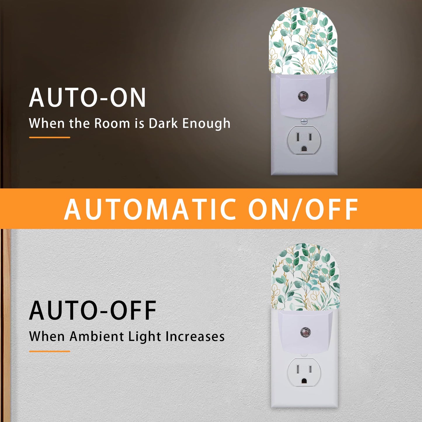 Eucalyptus Green Night Light - LED Wall Sconce for Bedroom, Bathroom, Hallway, Plug in Decorative Lighting, Gift Ready LED Wall Lamp for Women
