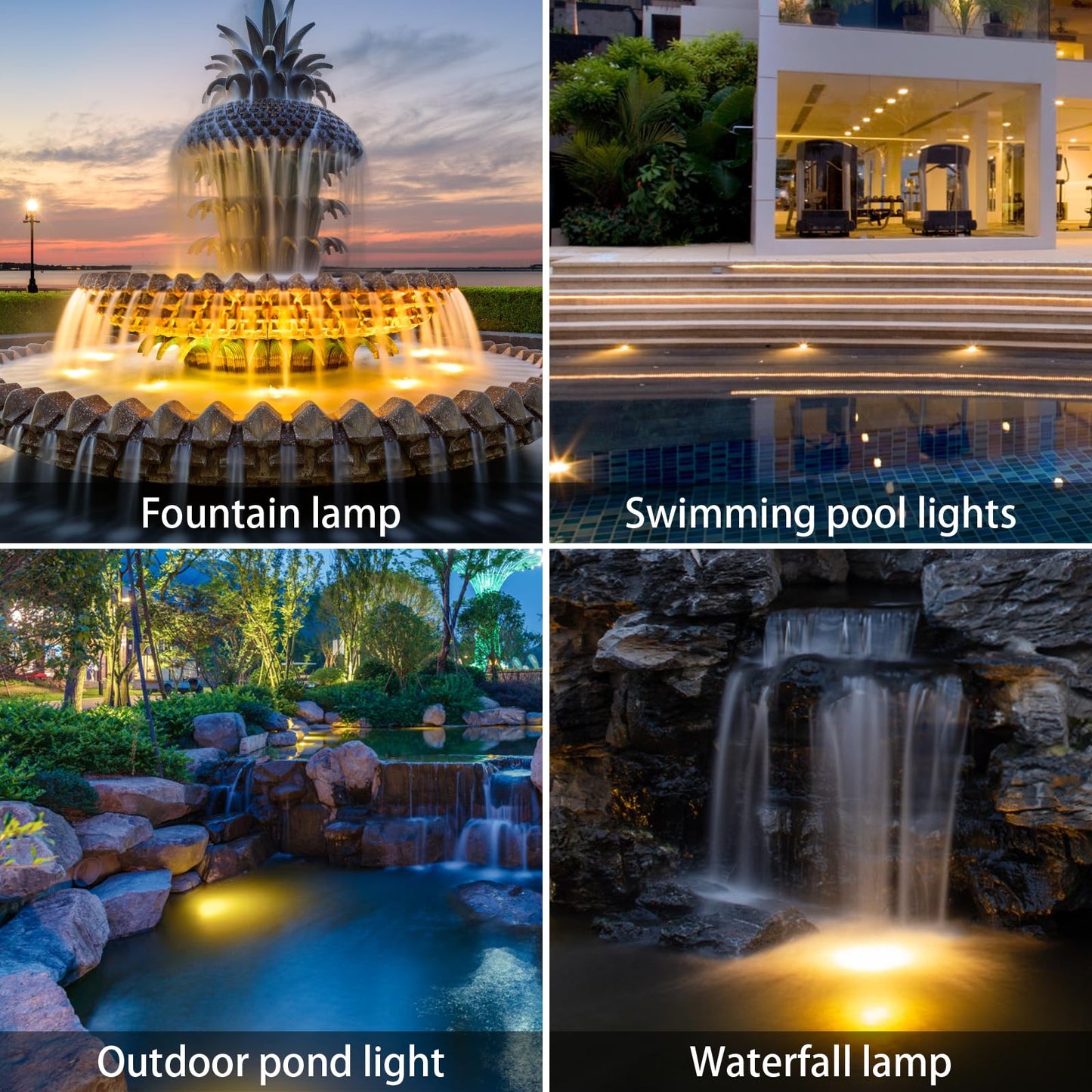 AVEKI Solar Pond Spotlights, 12 LED Solar Underwater Lights with Dual Head Waterproof Submarine Landscape Spotlight Security Lighting for Outdoor
