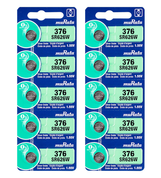 Murata 376 Battery SR626W 1.55V Silver Oxide Watch Button Cell (10 Batteries)