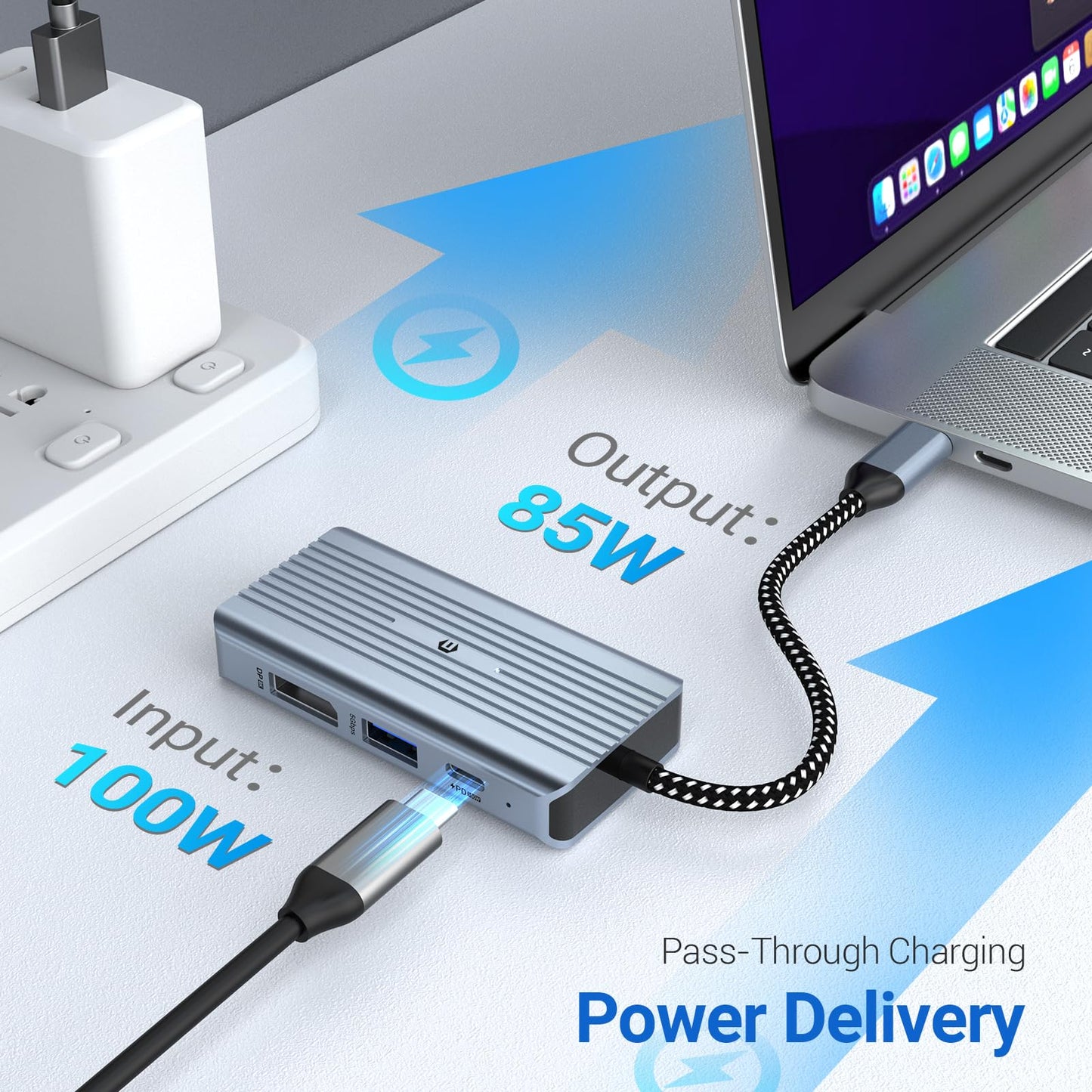 oditton USB C Hub, 4 in 1 USB C Hub, Dual Display 8K@30Hz HDMI 8K@30Hz DP, 100W USB-C PD Charging Port, USB 3.0, 4 Port Docking Station for Laptops
