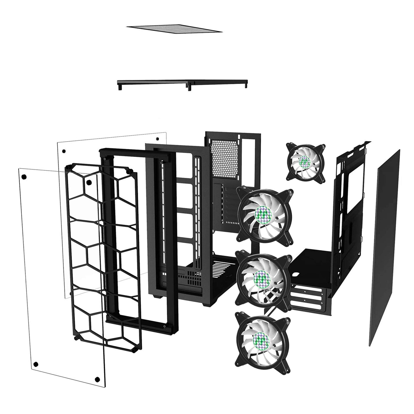 MUSETEX USB 3.0,ATX Mid-Tower Chassis Pre-Installed Voice Remote Control & 2 Translucent Tempered Glass Panels, Decent Cable Management/Airflow Gaming