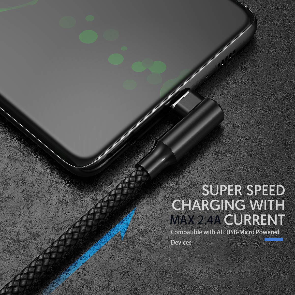 EWUONU Micro USB 90 Degree Cable [2 Pack 10FT] for Fire 7 HD8, Samsung Tablets, Galaxy S7 S6 Edge J8 J7, Xbox One, PS4 Controllers, Camera and More