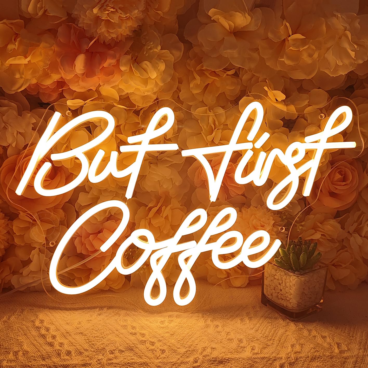 SYLHOME But First Coffee Led Neon Light Signs 5V Home Bedroom Kitchen Office Wall Decor Sign for Coffee Cafe Bar Party Living Room Sign Warm White USB