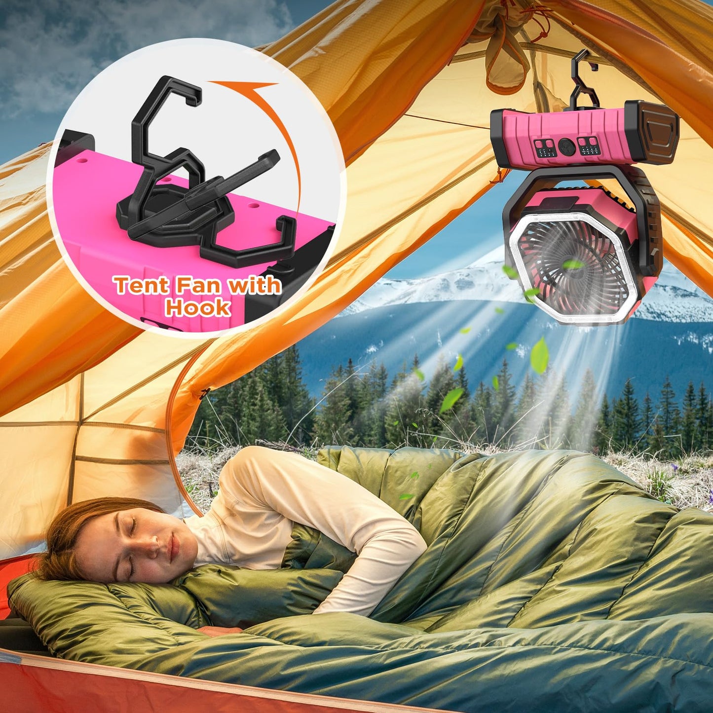 OGERY 20000mAh Rechargeable Camping Fan with LED Lantern, Portable Battery Powered Fan, Remote & Oscillating - 4 Speed for Tent, Travel, Bedroom, Car