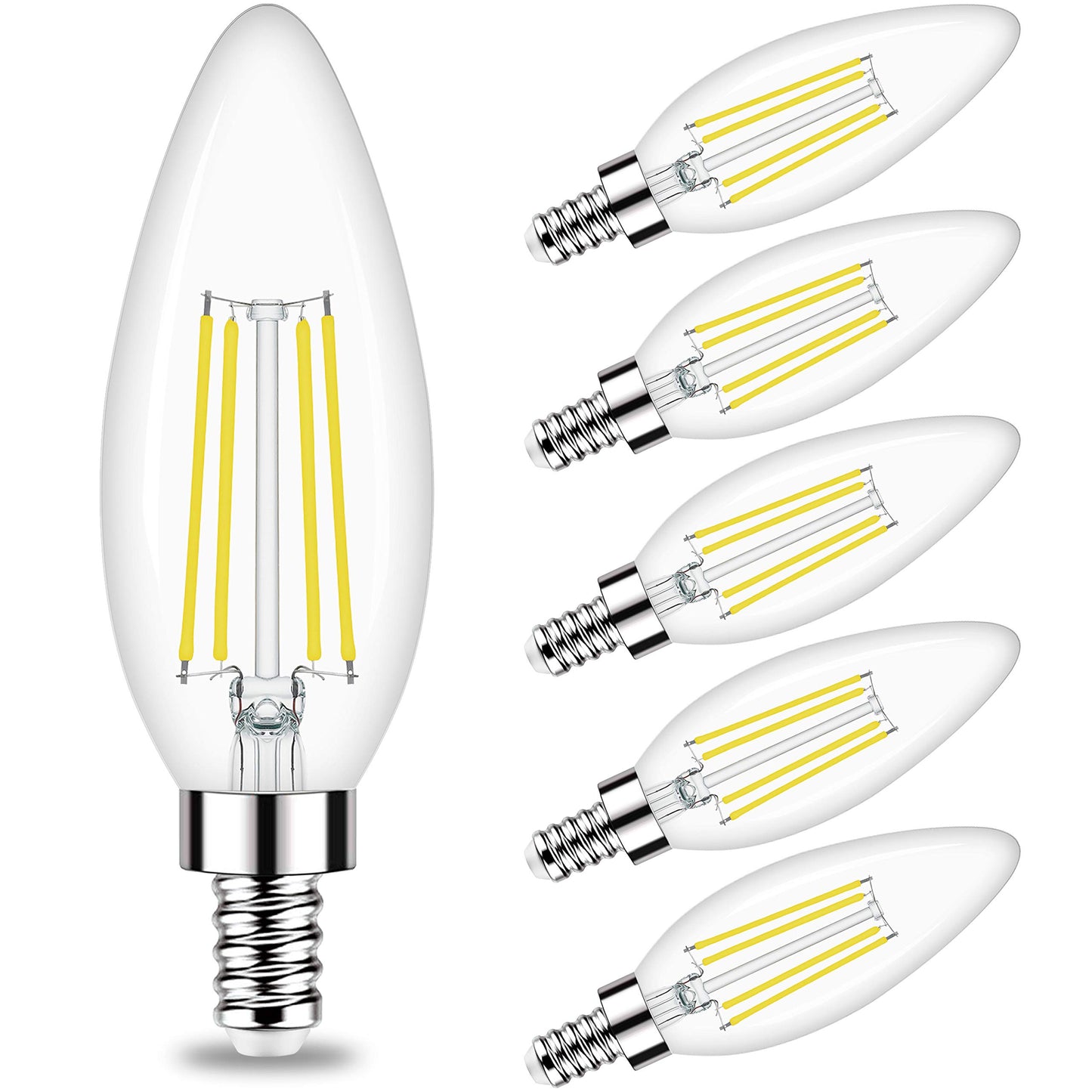 Honesorn 6 Pack Candelabra LED Bulb, E12 Small Light Bulbs 5000K Daylight