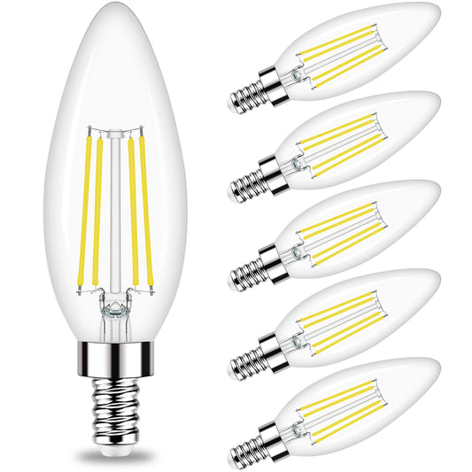 Honesorn 6 Pack Candelabra LED Bulb, E12 Small Light Bulbs 5000K Daylight