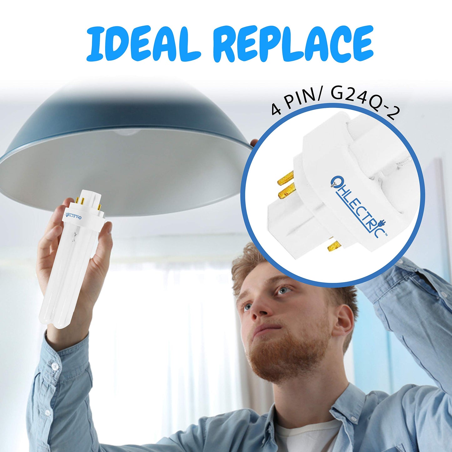 OHLECTRIC 18-watt Fluorescent Lamps with End-of-Life Protection - G24q-2 Base Light Bulb - Double Tube Compact Fluorescent Lamps - 12,000 Hours