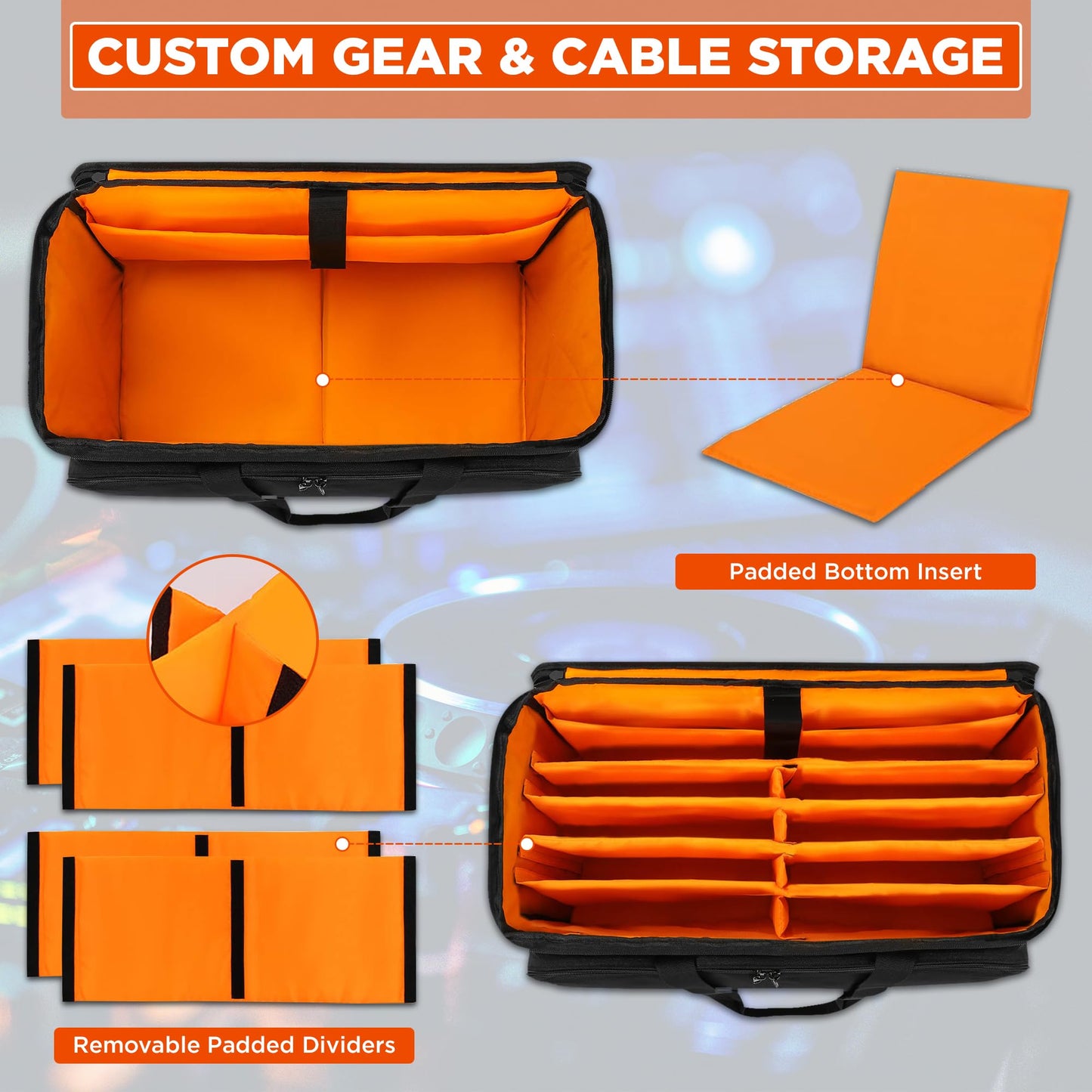 Talrizio Cable Bag Organizer & DJ Bag for Musicians: Heavy Duty Gig Bag with 17" Laptop Sleeve, Dividers for DJ Accessories, Gear & Cable Storage for
