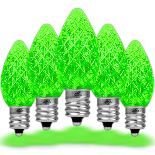 Novelty Lights 25PK Faceted Green C7 LED Christmas Light Replacement Bulbs