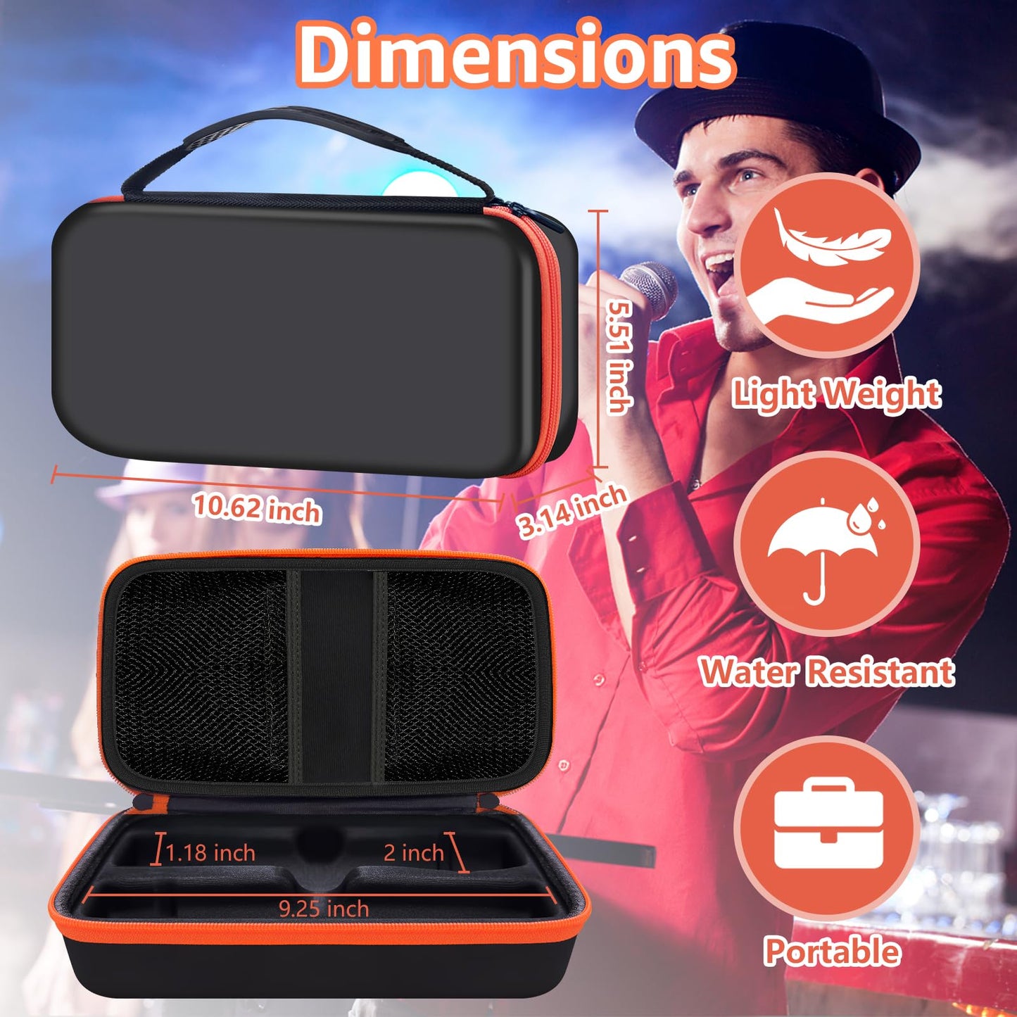 JOSMAX Wireless Microphone Case Compatible with JBL Wireless Two Microphone System, Portable Handheld Dual Mic Travel Storage Bag for Singing or