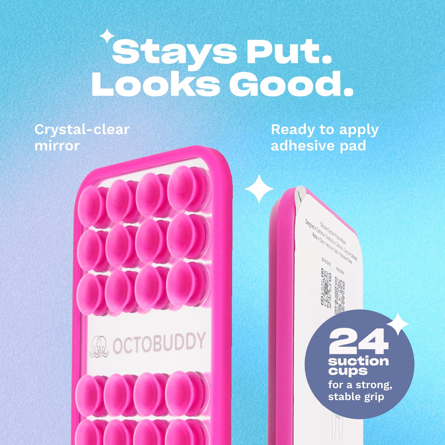 OCTOBUDDY Mirror - OG Suction Cup Phone Mount - Silicone Suction Grip Mobile Holder with Built-in Mirror - Hands-Free Selfies and Videos - Content