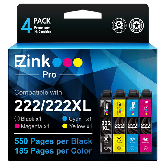 E-Z Ink Pro 222XL Remanufactured Ink Cartridge Replacement for Epson 222 XL 222XL 222 for Epson Expression Home WF-2960 XP-5200 Printer (4 Packs