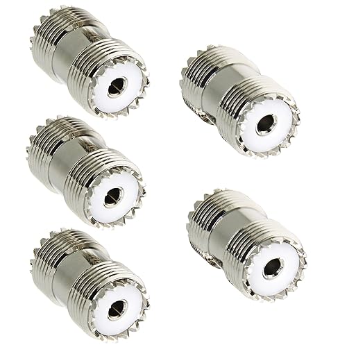 RFAdapter PL259 Barrel Connector, 5 Pack UHF Female to Female Coax Coaxial Adapter Coupler for CB Ham Radio Antenna, SWR Meter Cable Extention