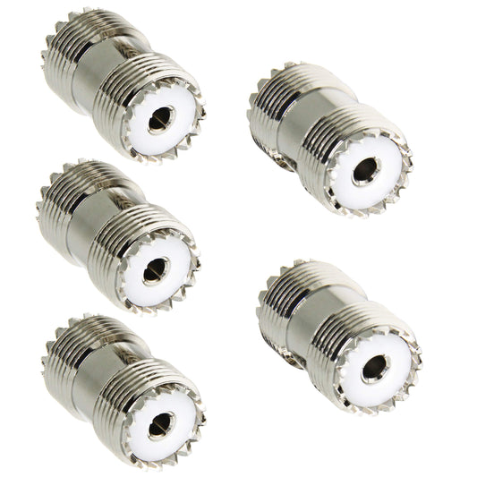 RFAdapter PL259 Barrel Connector, 5 Pack UHF Female to Female Coax Coaxial Adapter Coupler for CB Ham Radio Antenna, SWR Meter Cable Extention
