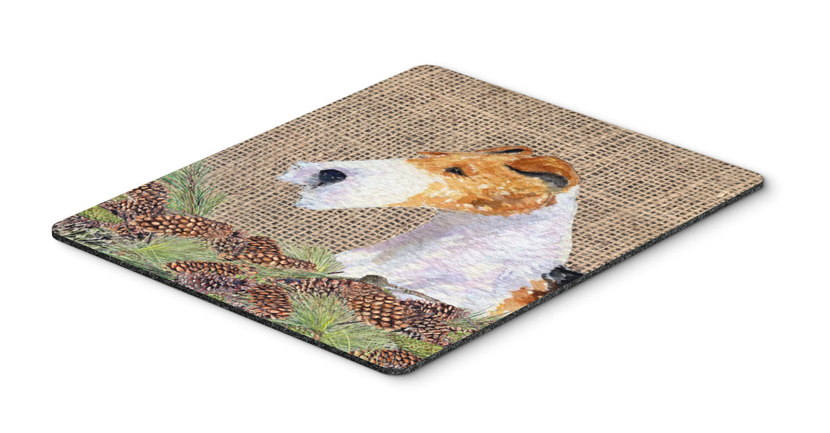 Caroline's Treasures SS4069MP Fox Terrier on Faux Burlap with Pine Cones Mouse Pad, Hot Pad or Trivet for Home Office Gaming Working Computers Laptop