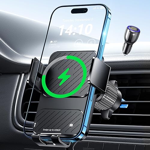 Guceful Wireless Car Charger, Phone Holders for Your Car 15W Fast Charging Auto Clamping, Air Vent Car Phone Mount for iPhone 17 16 15 14 13 Mini Pro