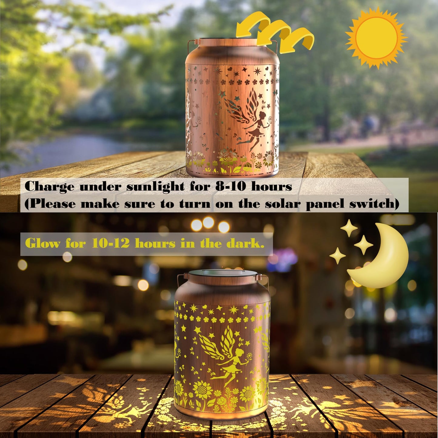 2 Pack Fairy Solar Lantern - Ideal Gift for Mom Women Birthday & Christmas Waterproof Outdoor Garden Lights Hanging Standing Metal Garden Gifts Decor