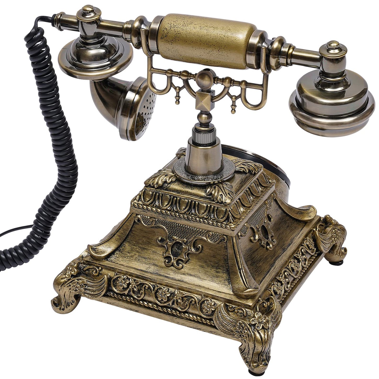 Retro Rotary Dial Phone, Landline Telephone, Old Fashion Antique Phone, Old School Telephones for Home Office Cafe Bar Star Hotel Decor (Golden)