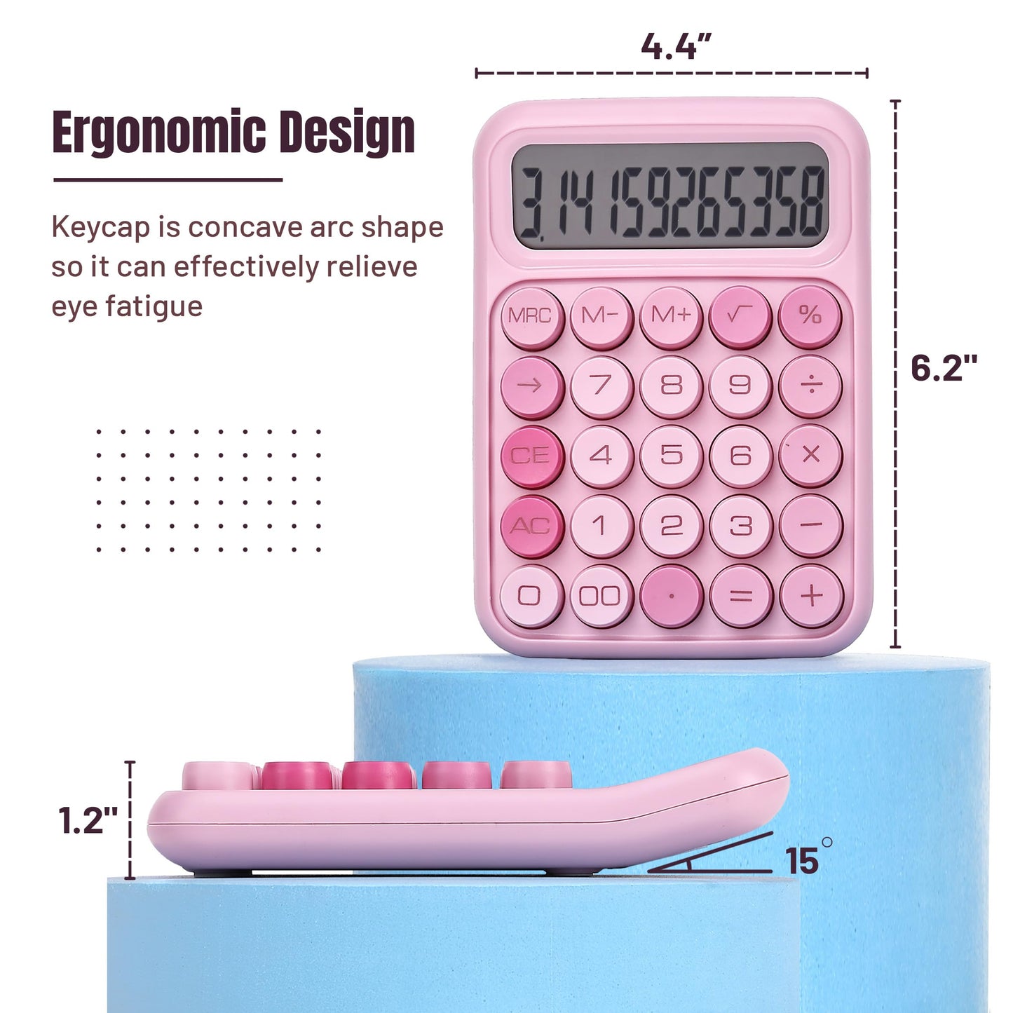 Mr. Pen- Mechanical Switch Calculator - 12 Digit Large LCD Display, Pink with Big Buttons