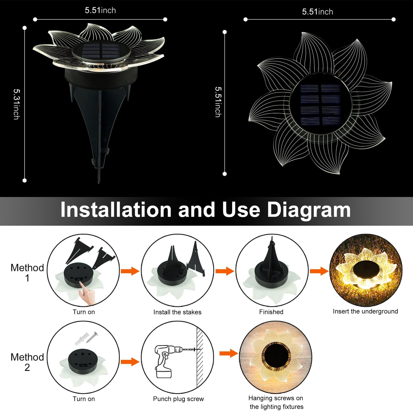 Roaming Light Solar Flower Shaped In-Ground Lights, 3 Pack Waterproof LED Petal Pathway Lights, Outdoor Acrylic Landscape Lights for Garden Yard
