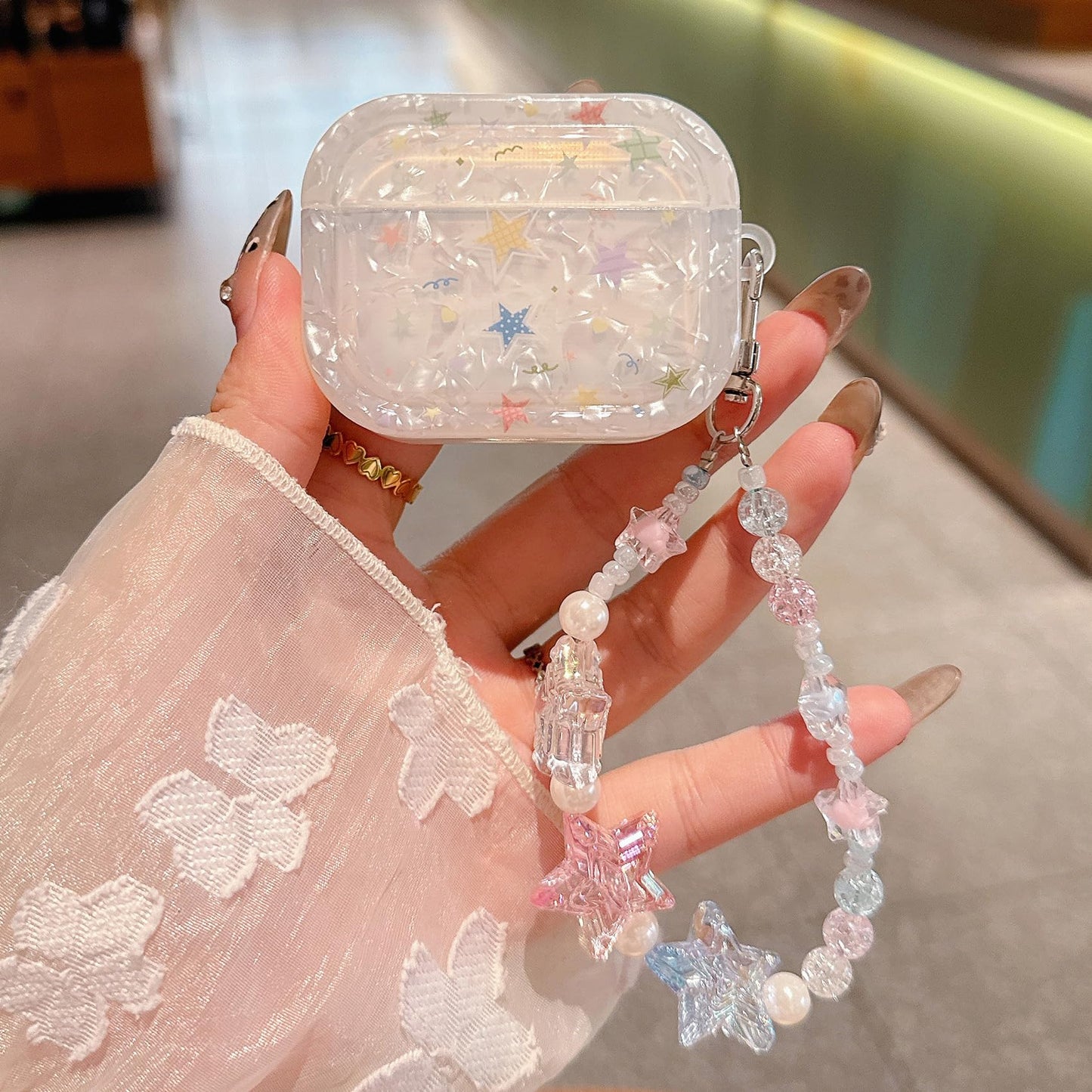 PHOEACC for AirPod Pro 3 Case 2025 Cute Dream Shell Pearl Shockproof Protective Cover with Strap Keychain Compatible for AirPods Pro 3rd Generation