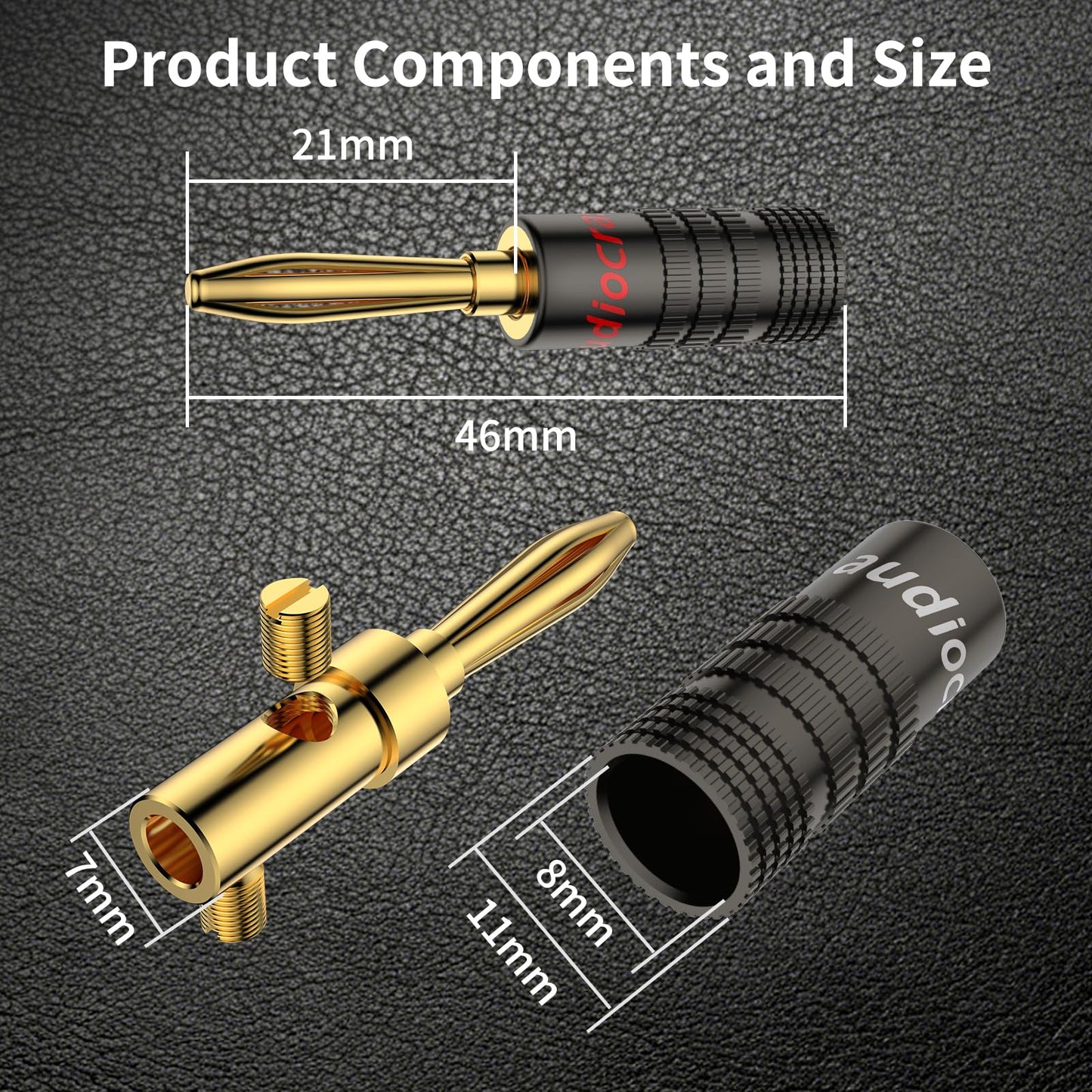 Tertullus Banana Plugs 24K Gold Plated Dual Screw LockingBanana Connectors Adapter for Speaker Wire, Wall Plate, HomeTheater, Audio/Video Receiver