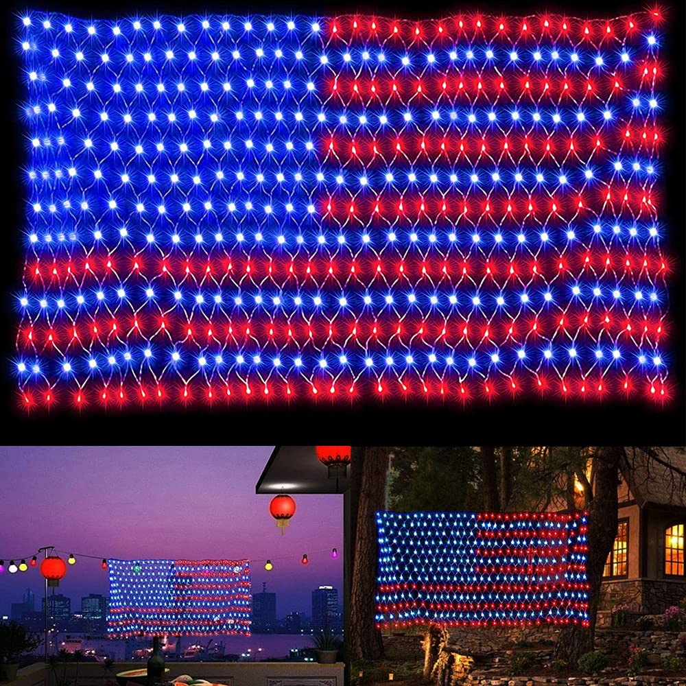MINIAO American Flag Lights, 420 Super Bright Lighted American Flag Net Light Waterproof US Flags String Light for Independence Day July 4th