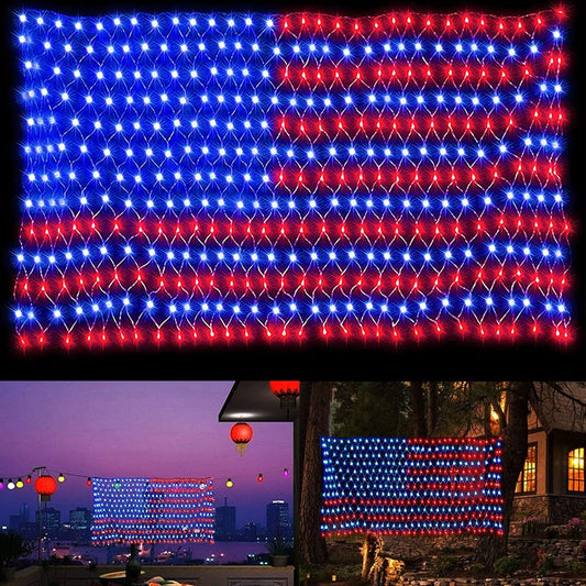 MINIAO American Flag Lights, 420 Super Bright Lighted American Flag Net Light Waterproof US Flags String Light for Independence Day July 4th