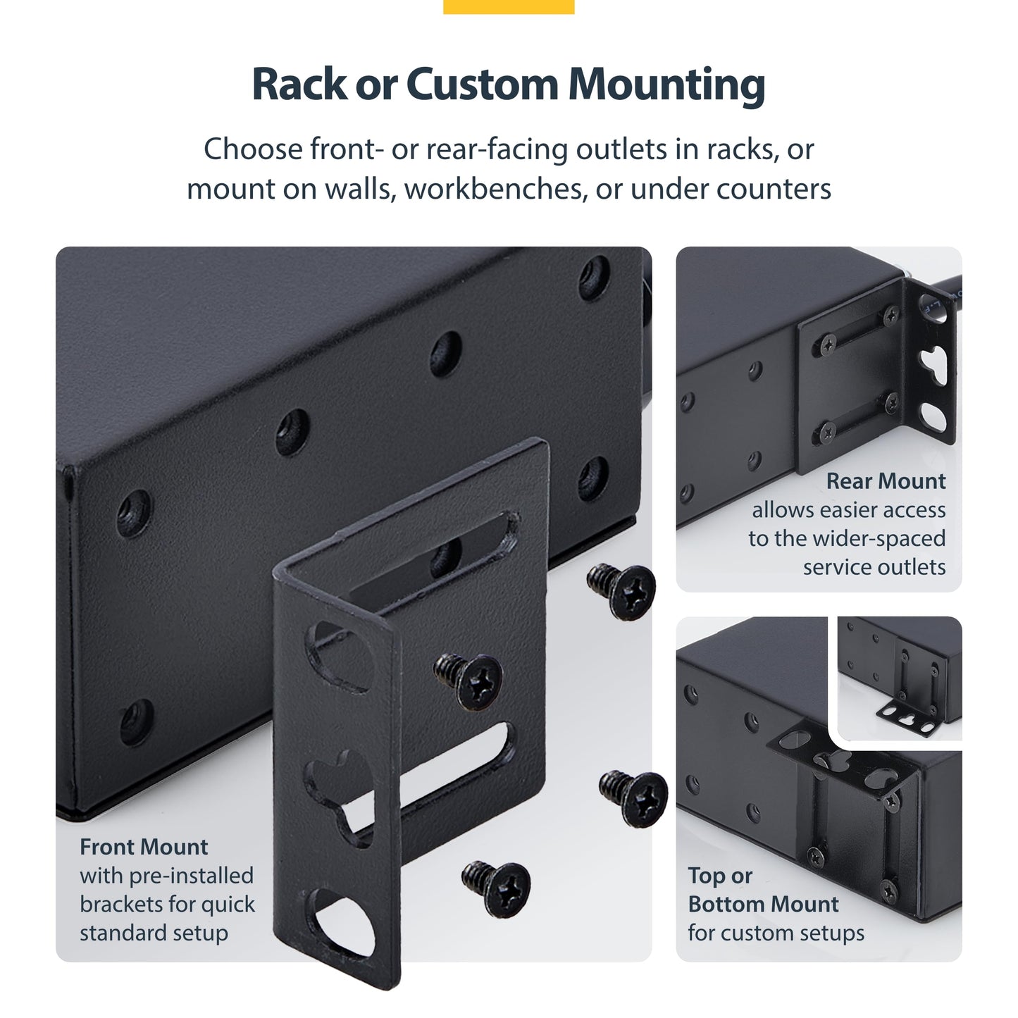 StarTech.com 12-Outlet Rackmount PDU, 1U Server Power Strip, Wide-Spaced Right-Angle Ports, Mounted Power Distribution Unit