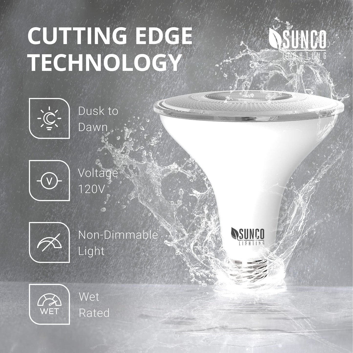 Sunco Dusk to Dawn Outdoor Flood Light Bulb, Waterproof PAR38, 120W Equivalent 15W, Exterior, Wet-Rated, 5000K Daylight 1250 LM, E26 Base, for Porch