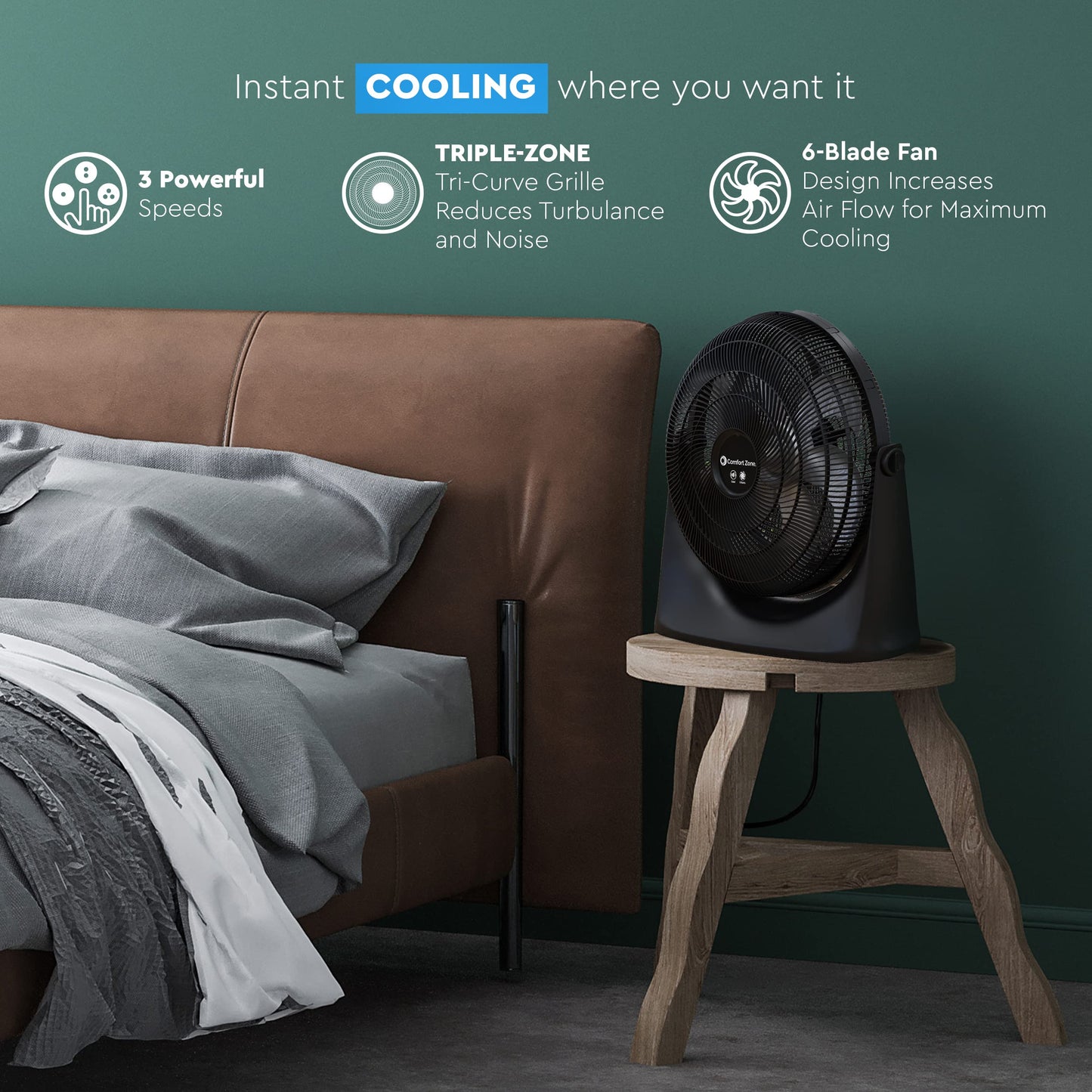 Comfort Zone PowrCurve High Velocity Floor Fan with Wall-Mounting Capabilities, 20 inch, 3 Speed, 180 Degree Adjustable Tilt, Ideal for Home, Bedroom