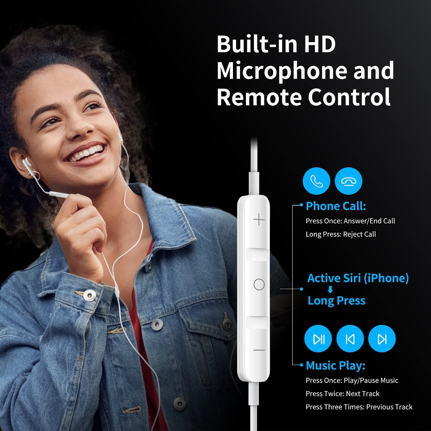 Kimwood Wired Earbuds with Microphone, Wired Earphones in Ear Headphones HiFi Stereo, Powerful Bass and Crystal Clear Audio, Compatible with iPhone