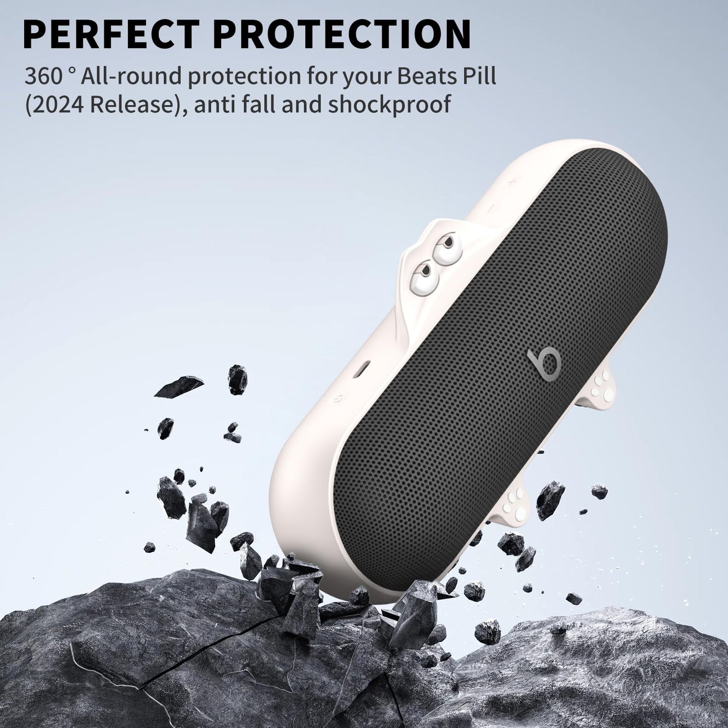 Silicone Kawaii Cute Case for Beats Pill Wireless Bluetooth Speaker, Anti-Scratch Protective Sleeve Compatible With Beats (Off-White)