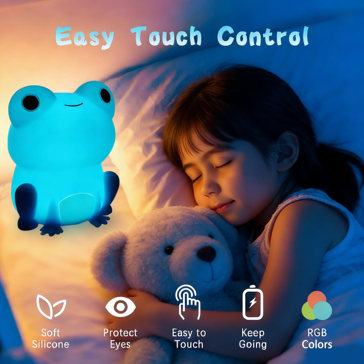 Myratts Led Cute Frog Night Light, Colorful Dimmable Timer Nursery Kawaii Lamps, Super Squishy Silicone USB Rechargeable Beside Lamp, Used for Camping