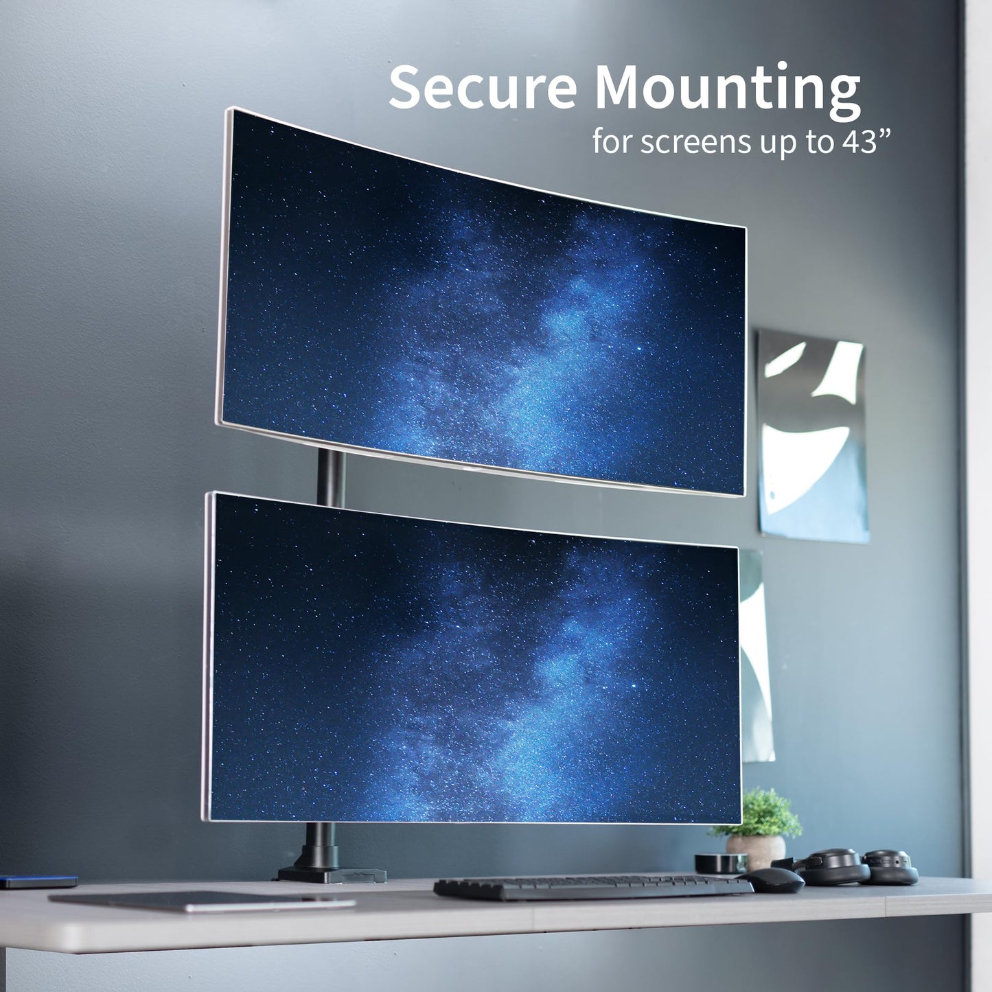 VIVO Dual Vertically Stacked Ultra-Wide Monitor Desk Mount with Extension Arms, Extra Tall Heavy Duty Adjustable Stand for 2 Ultrawide Screens up