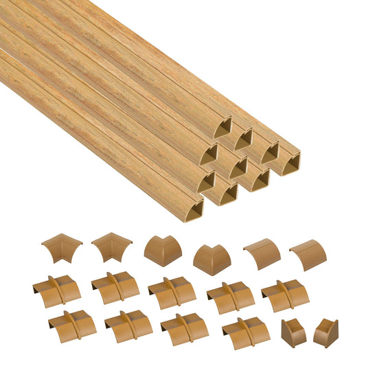 D-Line 157in Stainable Wood-Effect Corner Cable Concealer Multipack, Floor Wire Hider, Quarter Round Cord Cover, Organize Cords in Corners, Floor