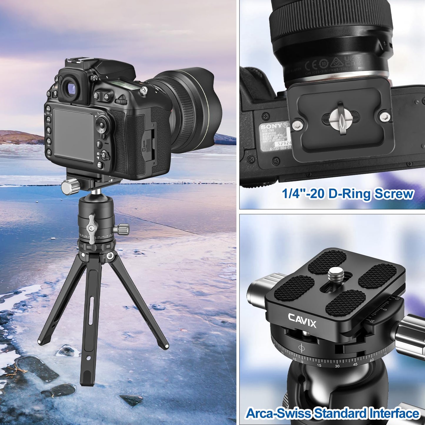 CAVIX PU-50 Ultra-Thin Arca-Swiss Quick Release Plate - Lightweight Aluminum with Anti-Slip Pad, Universal 1/4?-20 Screw for DSLR/Mirrorless, Tripods