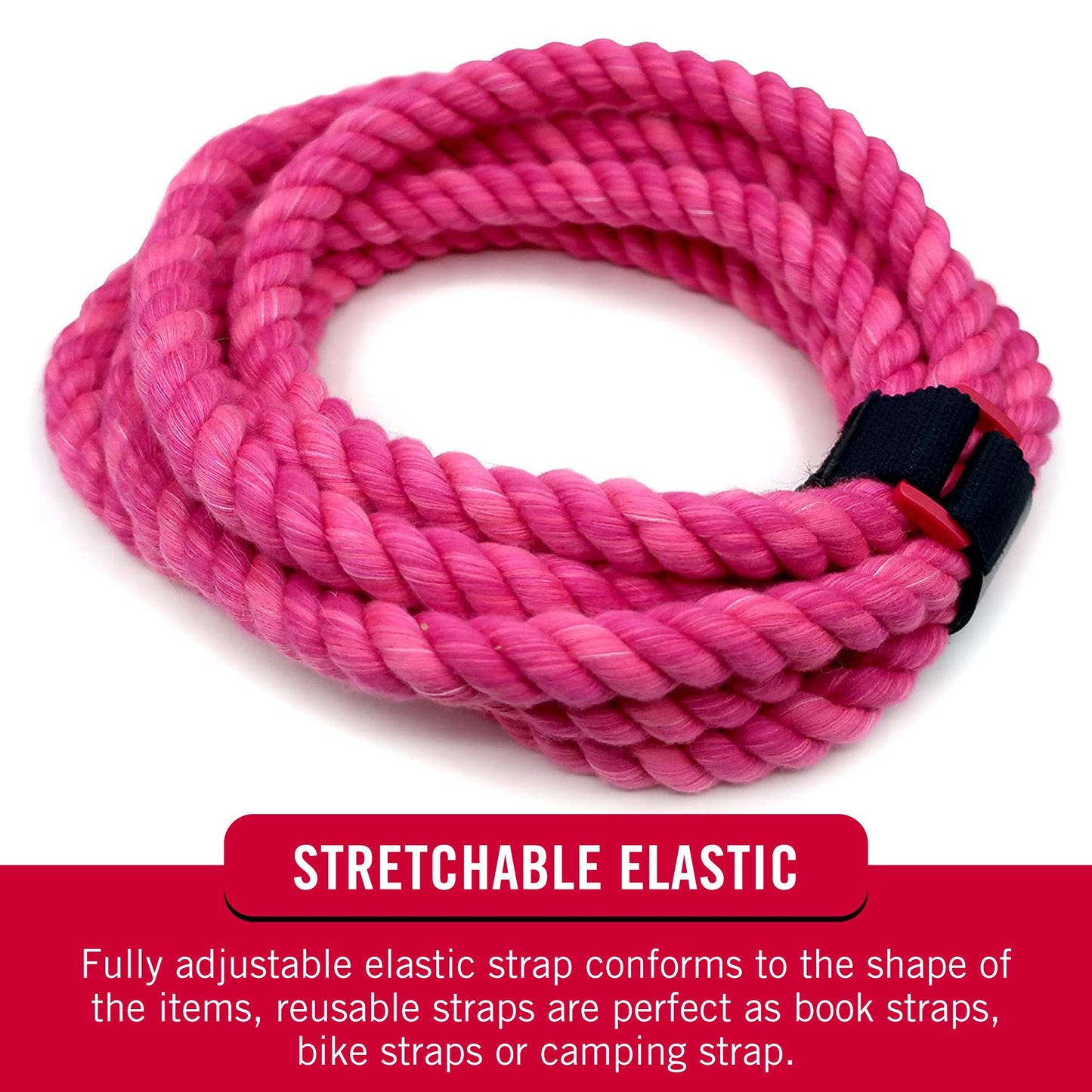 VELCRO Brand VEL-30791-AMS Elastic Cinch Straps with Buckle | 8in x 1in, Pk of 4 | Fully Adjustable and Stretch for Snug Fit | for Fastening Power