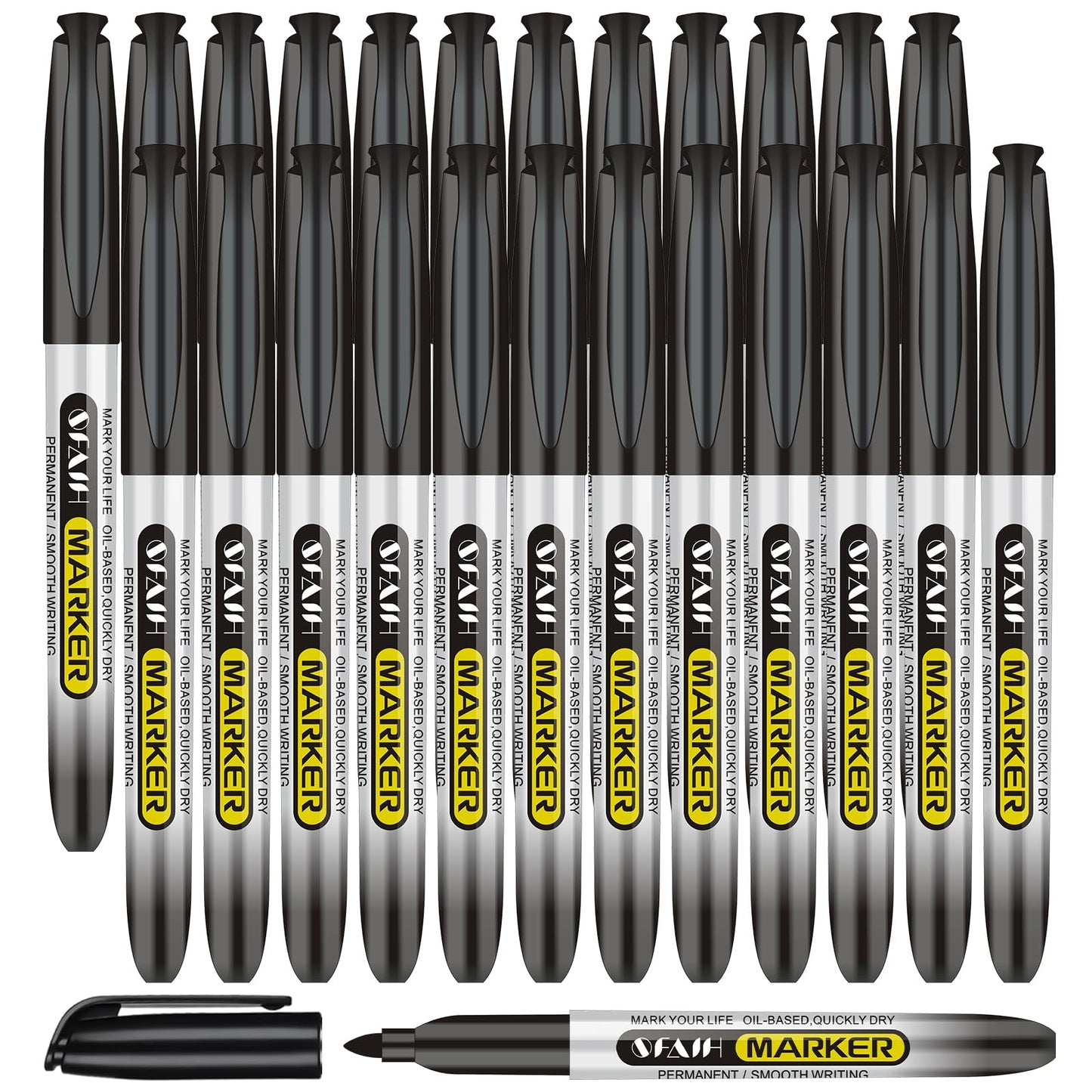 SFAIH Black Permanent Markers Bulk 24ct Fine Tip- 1s Quick Drying, Durable
