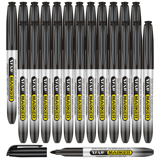 SFAIH Black Permanent Markers Bulk 24ct Fine Tip- 1s Quick Drying, Durable