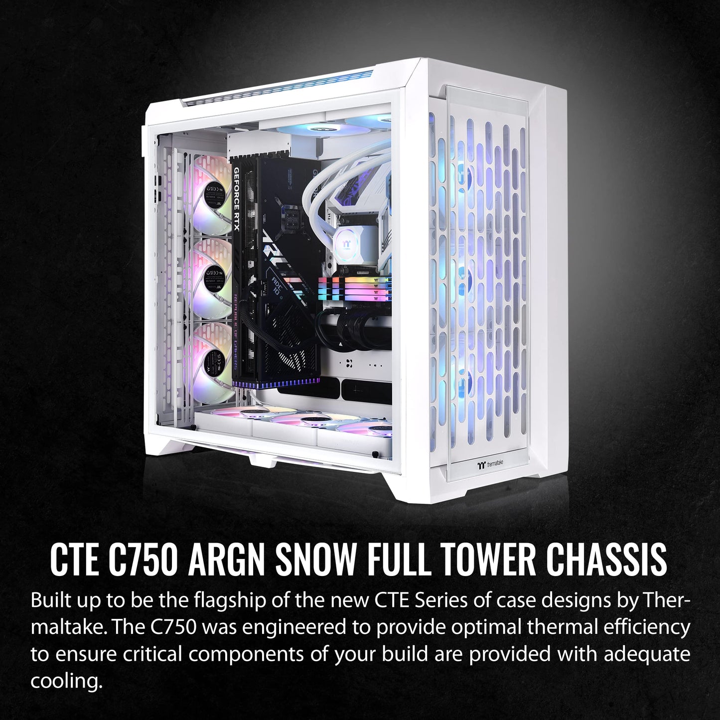 Thermaltake CTE C750 TG ARGB Snow E-ATX Full Tower with Centralized Thermal Efficiency Design; 3x140mm White CT140 ARGB Fans Pre-Installed; Tempered