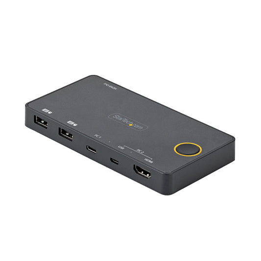 StarTech.com 2 Port Hybrid USB-A + HDMI & USB-C KVM Switch - Single 4K 60Hz HDMI 2.0 Monitor - Compact Desktop and/or Laptop HDMI KVM Switch - USB Bus